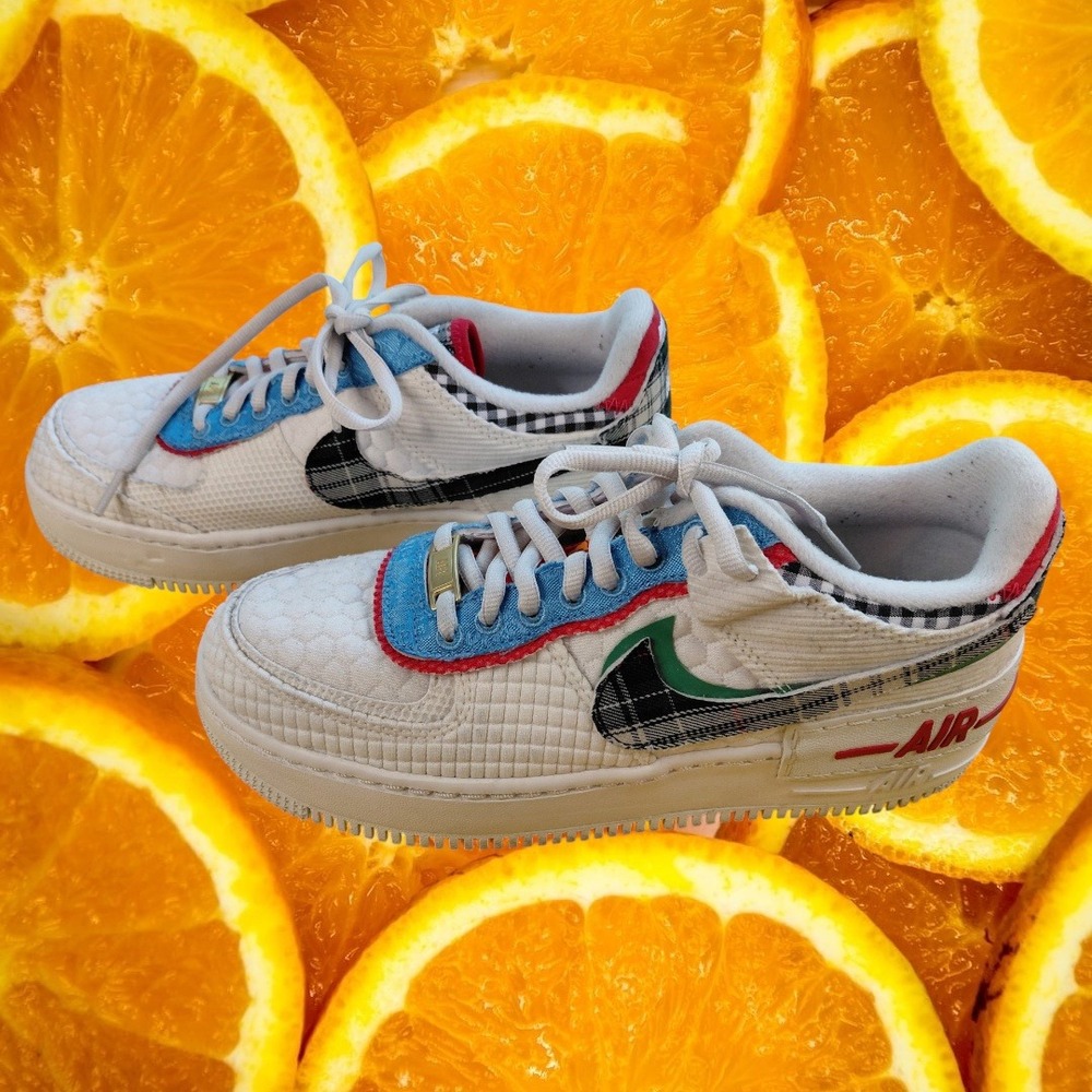 Nike Air Force 1 Shadow Sail University Red Blue Plaid CU8591-100 Womens Sneaker